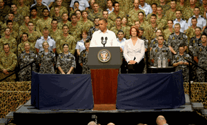 President Obama speaking to troops in Darwin during his Australian tour last year.